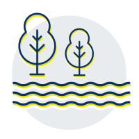 graphic icon depicting land and water